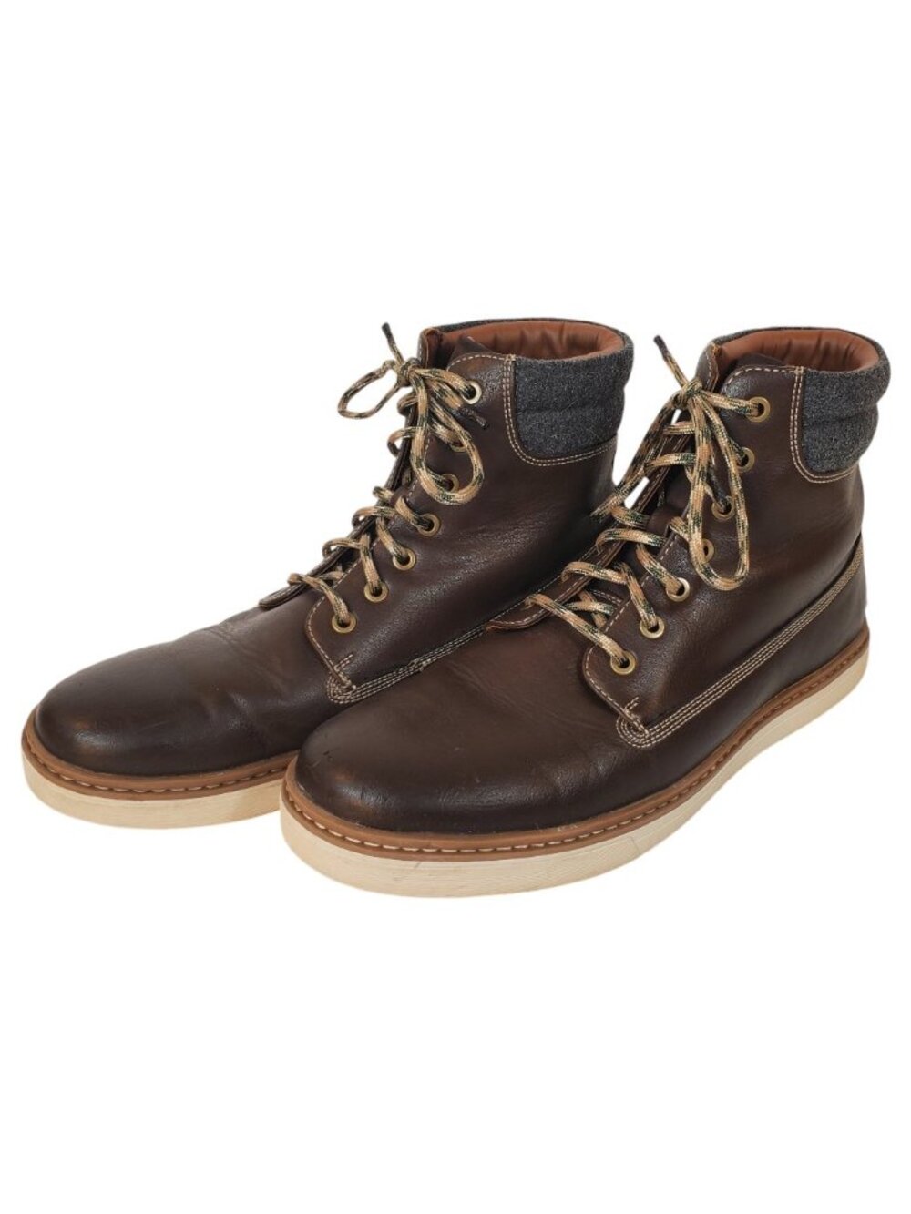 GAP Mens Size 11 Brown Faux Leather Ankle Boots Faux Fur Lined Knit Collar